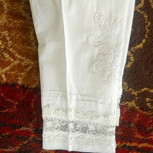 White pakistani embroidered trouser length is 39 inches